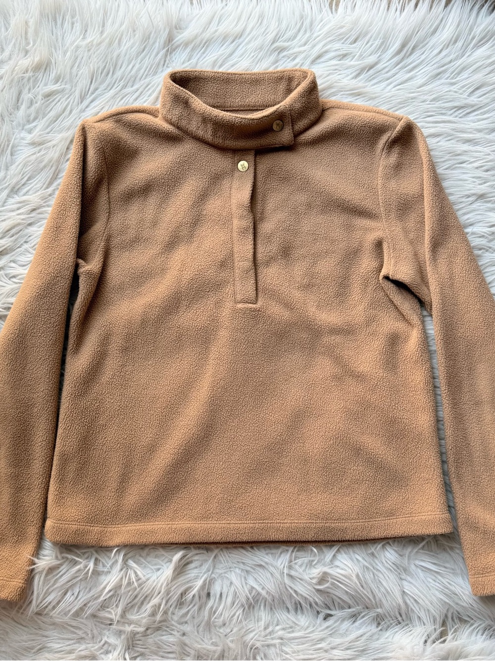 Dudley Stephens Fleece Pullover L Camel Tan Snap Neck Cozy